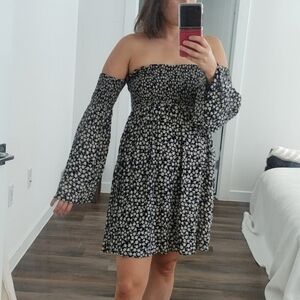 Floral Off-Shoulder Black Dress